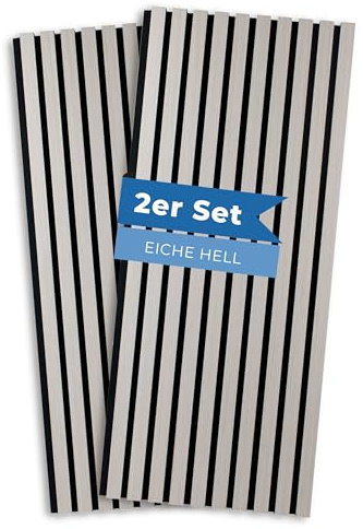 PROVISTON Lot de 2 panneaux acoustiques 3D - Panneaux muraux - Chêne clair - 120 x 60 cm - 18 mm - Lattes en bois MDF sur feutre insonorisant - Décoration murale pour salon, chambre à coucher, cuisine