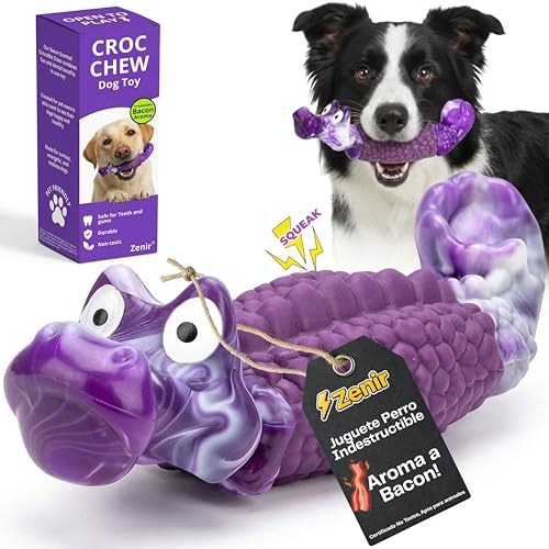 Zenir Juguete Perro Indestructible Cocodrilo con Aroma a Bacon | Juguetes para Perros Masticadores Agresivos Antiestres y Ansiedad | Mordedor Perro Resistente. Juguetes Perros Grandes y Medianos