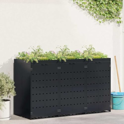 Massbinet Mülltonnenbox 3er Mülltonnenboxen mit Pflanzer Grau