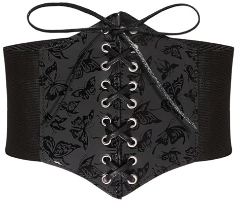 XENQITO 1 Piezas Corsé EláStico Ancho Para Mujer Y NiñA CinturóN Para Mujer Con Cordones Atados Vintage De Piel Regalos Para CinturóN Corsé, Corsé Para Mujer, Ajustable Para Vestidos GóTicos, Negro