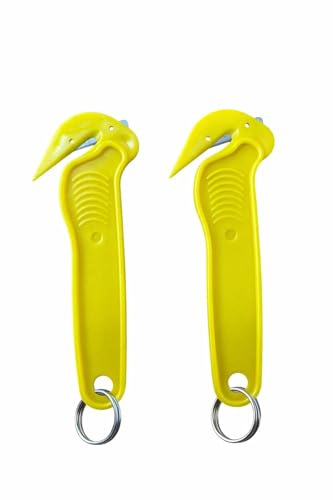Yellow Box Cutter with Key Ring, Cardboard Opener for Warehouse Use, Set of 2