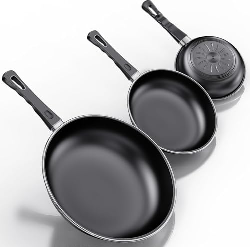 Kiseely Set di padelle antiaderenti, set da 3 padelle da 24, 26e 30 cm, senza PFAS, lavabile in lavastoviglie, adatto a tutti i tipi di piani cottura, compresa l'induzione (PA6)