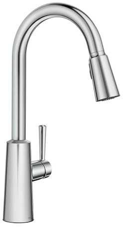 Moen Riley Chrome One-Handle Pulldown Kitchen Faucet Featuring Power Boost for a Faster Clean and Reflex Docking System for the Spray Head, Modern Kitchen Sink Faucet, 7402C