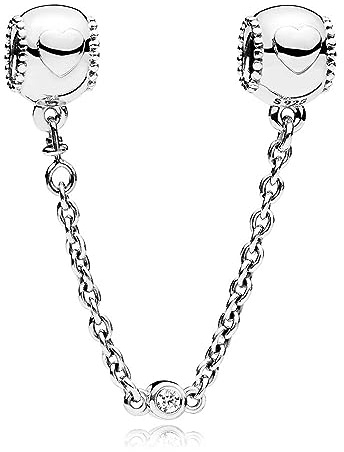 PANDORA Icons Catena di sicurezza con cuori in argento con zirconia cubica trasparente