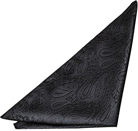 DQT Mens Paisley Floral Jacquard Pocket Square - Wedding, Business & Formal Suit Handkerchief - Black