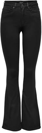 ONLY Damen Flared Schlag Jeans High Waist Denim Stretch Hose Wide Vintage Pants ONLROYAL, Farben:Schwarz, Größe:XL / 34L, Beinlänge:L34