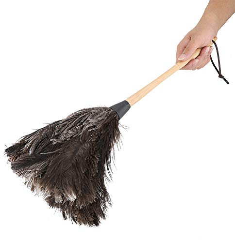 Plumero de plumas, plumero de avestruz natural, plumero de avestruz no electrostático lavable hecho a mano con mango de madera, para cocina de coche