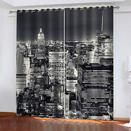 LLWERSJ Rideaux Occultants Vue de Nuit de New York Oeillets Rideaux Occultants Thermiques Isolation Phonique Microfibre Enfants Salon Chambre Rideaux Home Decorative 140x180cm x 2pcs