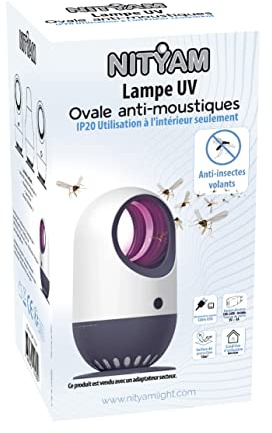 NITYAM Lampe UV Ovale, Aspirateur de moustiques, Lampe Anti-Insectes Intérieure/Extérieure, Pas de Bruit, Pas de rayonnement, Alimentation Cable USB