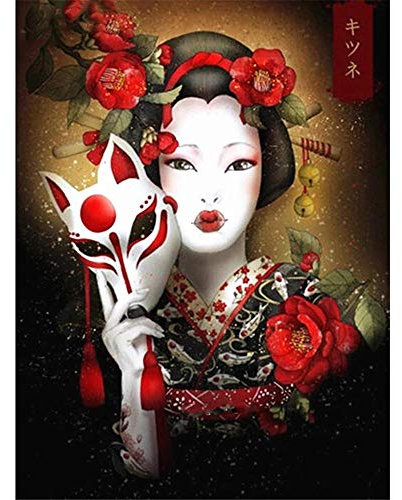 YINGXIN88 DIY 5D Diamant Painting Handwerk Wie Stickerei Kreuzstich Für Haus, Wand und Eingang DekorationenJapanerin mit traditioneller Dekoration-50x60cm