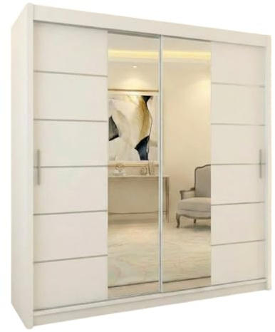 INTERWOOD Full Mirror Sliding Door Wardrobe – 2 Doors Storage Cabinet with Hanging Rail, Adjustable Shelves and Chrome Handles | Strong MDF Wardrobe for Home Office, Bedroom Furniture 180cm(white)