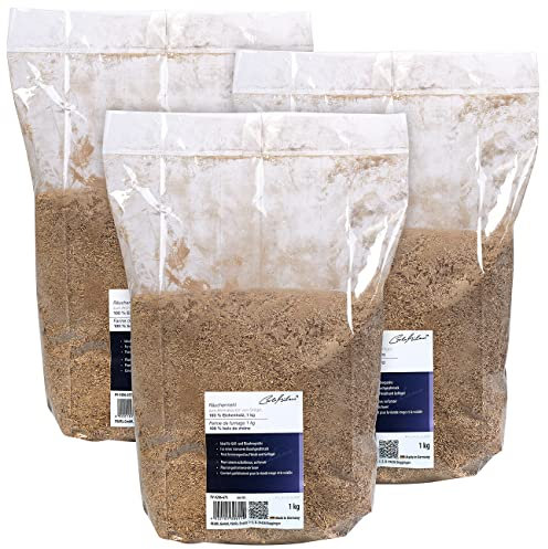 Carlo Milano Räucherwürzholz: Räuchermehl zum Aromatisieren von Grillgut, 100% Eichenholz, 3X 1 kg (Räuchergehölze, Räucherwerk aus Holzspänen)