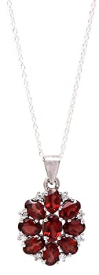 Natural Red Garnet Gemstone Brilliant Oval Dainty Pendant Necklace, Zodiac, January Birthstone, Healing Crystals Women Jewelry in Silver Plating Chain 18 inch, 100% Real Stone