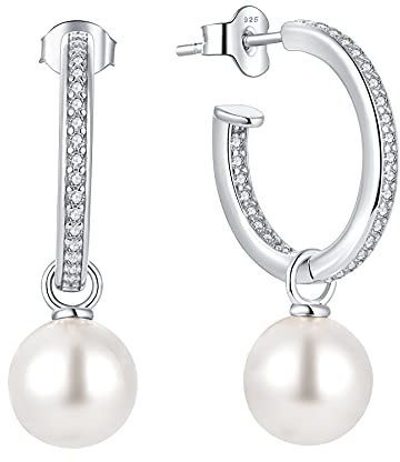 JO WISDOM Perlenohrringe Silber 925 Creolen Hängend Ohrringe mit 10MM Weiß Perlen