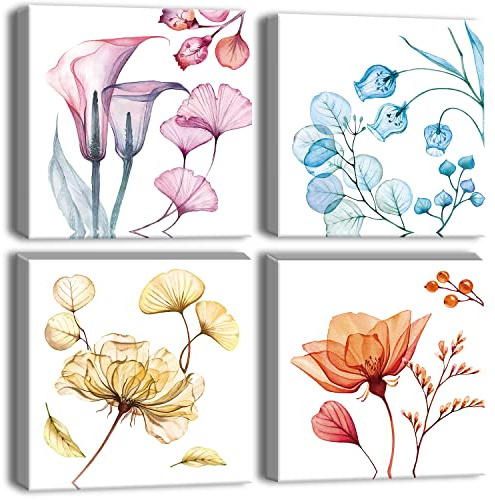Artscope 4 Teilig Leinwandbilder mit Weiche Blume Motiv Kunstdruck - Moderne Wandbild für Küche Badezimmer Wohnzimmer Wanddekoration - 30 x 30 cm