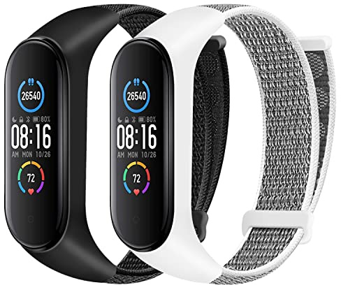 Huamanlou Nylon Armband Kompatibel mit Xiaomi Mi Band 6/Mi Band 5/Mi Band 4/Mi Band 3/Amazfit Band 5 Armband, Weiches Sport Uhrenarmband Verstellbarer Ersatzarmband für Herren Damen