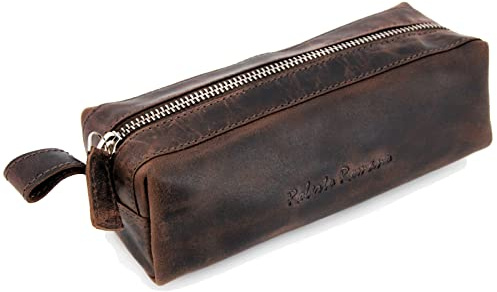 Roberto Romano 48214 - Schlamperrolle für Schreibgeräte, Lederetui für Stifte, Kugelschreiber oder Füllfederhalter, Schreibgeräteetui aus geöltem Hunter-Leder, Stift Etui ca. 20 x 6 x 7 cm, Braun