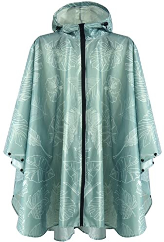 ANYOO Ligero Chubasquero Impermeable Reutilizable Poncho de Lluvia con Capucha Impermeable, Hojas, Talla única