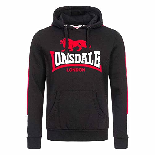 Lonsdale Herren Kapuzensweatshirt Normale Passform LANGWELL Black/White/Red XL 117356