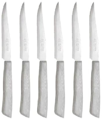 cosedacasa Coltello da tavola Bistecca Pizza Set 12 Manico Effetto Legno Lama Acciaio Inox seghettata per Bar ristoranti tavola casa-Bianco