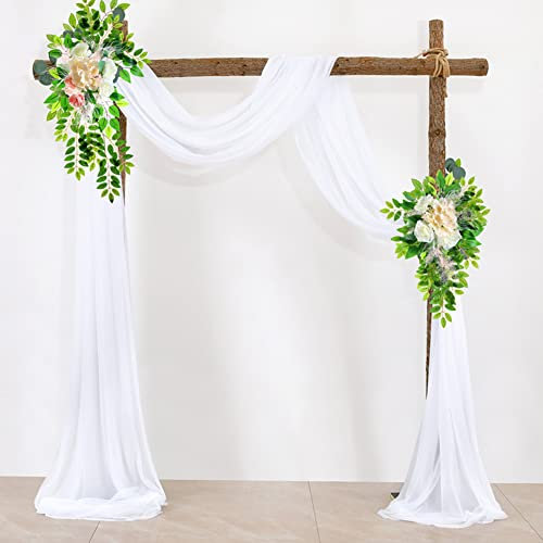 Hochzeit Vorhang Hochzeitsbogen Drapierstoff 1 Bogenvorhänge für Hochzeit + 2 Künstliche Blumen,Hochtzeit Querbehang Tüll Hintergrund Vorhänge für Zeremonie, Party, Himmelbett Dekor Stil A 75x600 cm
