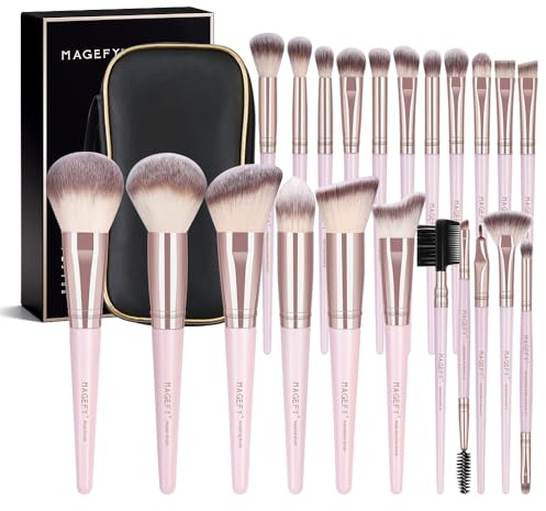 MAGEFY Makeupborstset 22 st professionella sminkborstar foundation rodnande vinkel eyeliner blandning concealers ögonskuggsborste premium syntetisk makeupborste set med borstväska