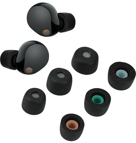 kwmobile Gommini Auricolari Memory Foam Set da 6 Compatibile con Sony WF-1000XM5 - Gommini Cuffie In Ear Schiuma - 3 Size nero
