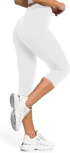 P&R DANCEWEAR LTD 3/4 längd stretchiga leggings för kvinnor, medelhög midja elastisk botten bruksbyxor, Vitt, M/L