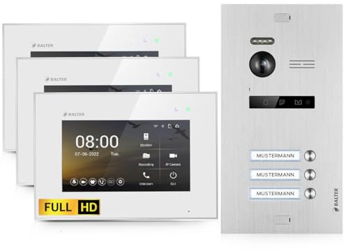 BALTER EVO HD Video Türsprechanlage Silver für 3 Familienhaus Kit, 3x Monitor 7