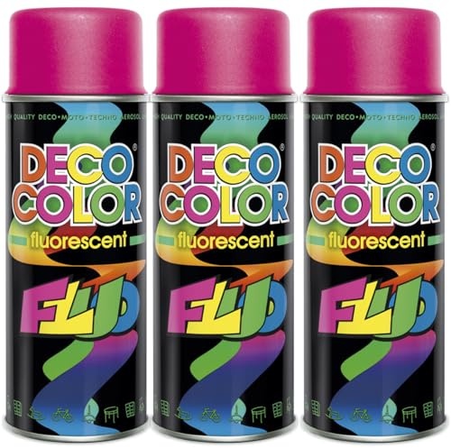 Deco Color 3er Sparpack Lackspray Neon PINK 400ml - fluoreszierender ACRYL - Sprühlack in leuchtenden Farben (3 Dosen 400ml Neon Pink)