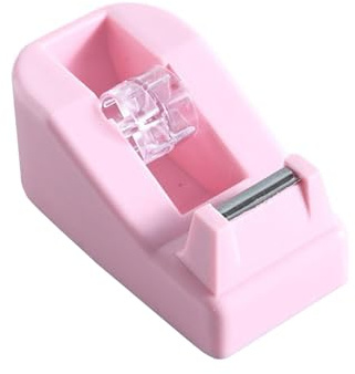 Tejpdispenser, påfyllningsbar transparent tejprullar skärare 18 x 20 mm klibbig tejpdispenser för skola, hem och kontor (rosa)