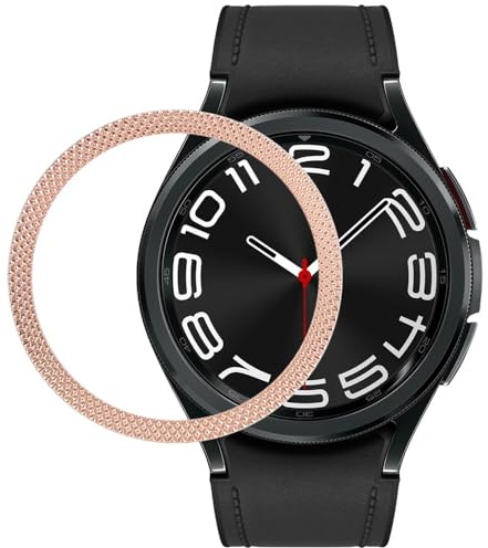 DEALELE Klockfodral kompatibelt med Samsung Galaxy Watch 6 Classic 43 mm/47 mm, romb-textur rostfritt stål metall infattning ring överdrag ersättning klocka ansikte för kvinnor män, roséguld