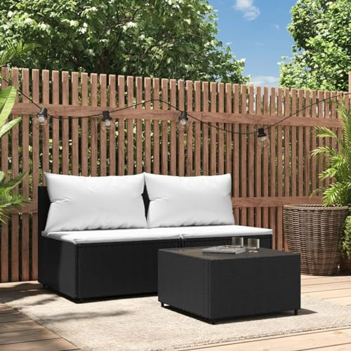 Rantry 3-TLG. Garten-Lounge-Set mit Kissen Schwarz Poly Rattan Model319739