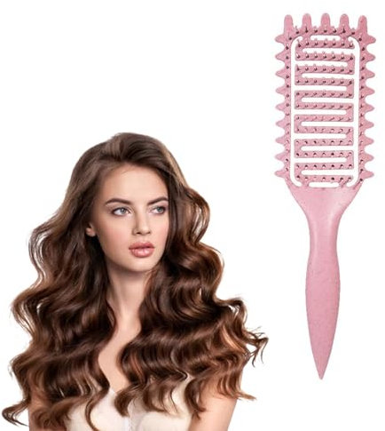 Haarbuirste Damen, Lockenbürste Define Styling Brush, Entwirrbiürste,Birste fir Locken,Boar Bristle Har Brush Stying Boush for DetangingShaping & Defining (Rosa)