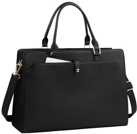 Laptop Handtasche Damen Shopper Damen, Große Schwarz Laptop Tasche, 15.6 Zoll Schultertaschen Shopper Groß PU Laptoptasche Arbeitstasche, Businesstasche Elegant für Business Arbeit Büro Schule