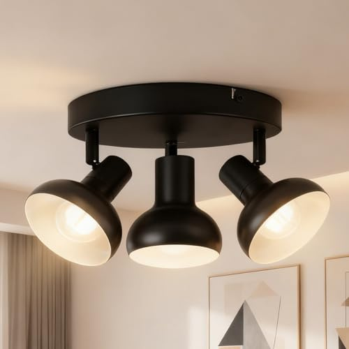 HiBay LED Deckenstrahler 3 Flammig Modern Schwenkbar Deckenspots Schwarz Weiß Metall Deckenleuchte Strahler E14 230V fur Küche Wohnzimmer Schlafzimmer, Ohne Leuchtmitel