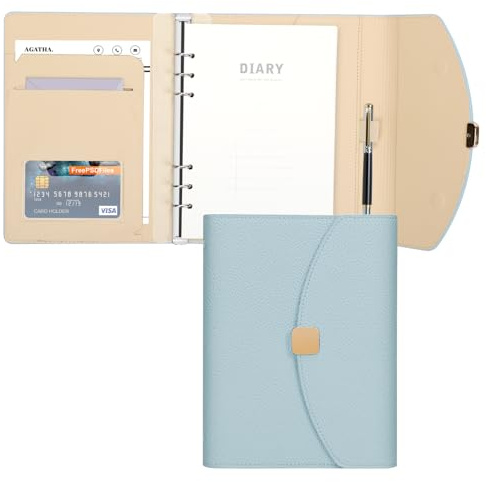 FYY A5 Ringbuch, PU Leder 6 Ringe Notizbuch, Tagebuch Journal mit Nachfüllbar Liniert Papier 100 Blätter/200 Seiten, Organizer Planer für Schule, Büro, Schreiben Blau