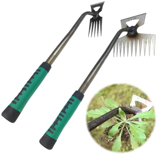 NAVESO 2 Stück Unkrautstecher Edelstahl, Hand Unkrautstecher, Unkraut Entferner Gerät, Unkrautstecher mit Stiel, löwenzahnstecher, Manueller Weeder für Graben, Jäten, Lösen
