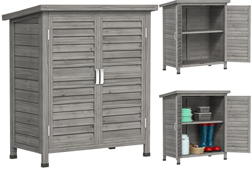 Outsunny Armoire de Jardin abri Jardin Remise pour Outils sur Pied dim. 87L x 46,5l x 96,5H cm étagère Portes persiennes Toit bitumé Gris