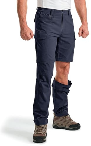 Flyplus Men's Zip-Off Walking Trousers, 4-Way Stretch Blue
