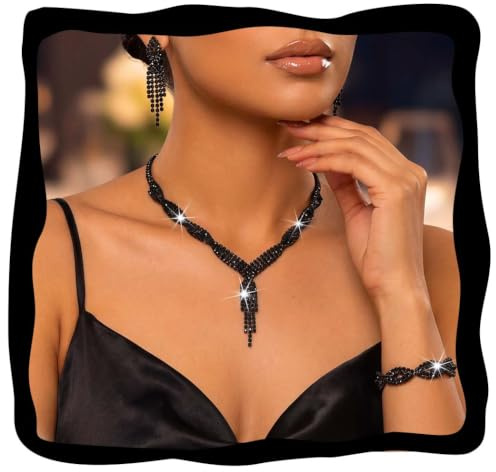 Fashband Set di gioielli da sposa in argento con nappa, set di gioielli da sposa con strass, collane per costume da ballo per donne, Misura unica, Perla sintetica, Nessuna pietra preziosa