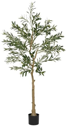 HOMCOM Pianta Artificiale di Olivo Alta 150 cm, Albero Finto da Interno con 720 Foglie e 32 Olive, Vaso Incluso, Alberello Decorativo per Salotto, Ufficio e Ingresso