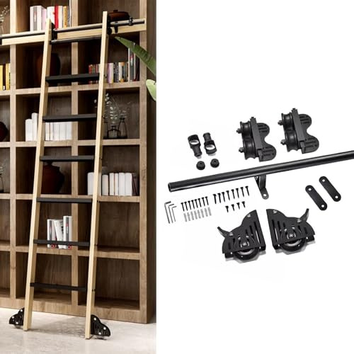 GLFNB Binario sospeso per Scala a rotelle Retrattile per Biblioteca, Binario per ferramenta Mobile per Scala a Tubo Tondo Nero da 100-600 cm (Senza Scala) per casa/libreria/soffitta (Kit Binario d