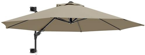 Outsunny 3 M Wall Mounted Garden Parasol Umbrella with Rotate, Outdoor Market Umbrella Sun Shade Canopy with 8 Ribs, Khaki