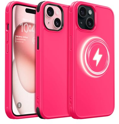 MobNano Coque pour iPhone 15, Compatible avec MagSafe, Étui de Protection Antichoc Mat Givré, 2 Styles de Couleur Remplaçables, Housse Anti-Rayures Protection Complète iPhone 15 - Rose