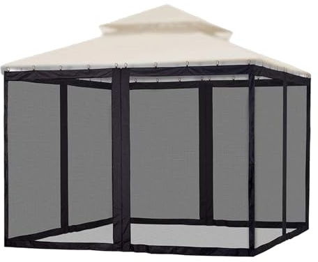 Gazebo Netting - 4 Panels with Zipper Entries for 10x12' Outdoor Awnings | Mesh Side Walls for Protection, Durable Polyester