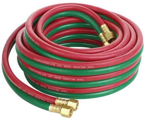 Tuyau de Chalumeau oxygène-acétylène Robuste 1/4 × 50 pi, Tuyau de soudage Double avec raccords 9/16-18 B, 300 psi, pour la découpe et Le brasage