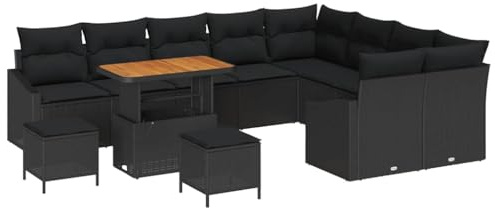 vidaXL Trädgårdsoffset med kudde med lagring med kudde 12 pcs Svart, Trädgård och terrassset, modern rattansoffa, lätt utomhuscouch, UV-skydd, förvaring, lounge
