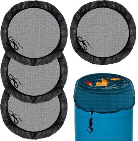 Copertura in Rete per Barili da Pioggia 80 cm, 4 pezzi Copertura Regolabile per Acqua Piovana, Copertura per Barile da Pioggia con Coulisse, Protezione Contro Foglie Cadute Zanzare