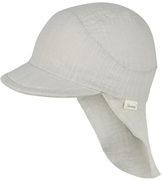 Sterntaler Schirmmütze Nackenschutz einfarbig – Schirmmütze aus Bio-UV-Popeline mit Nackenschutz, einstülpbaren Ohrenklappen und Bindeband, UV-Schutz 50+